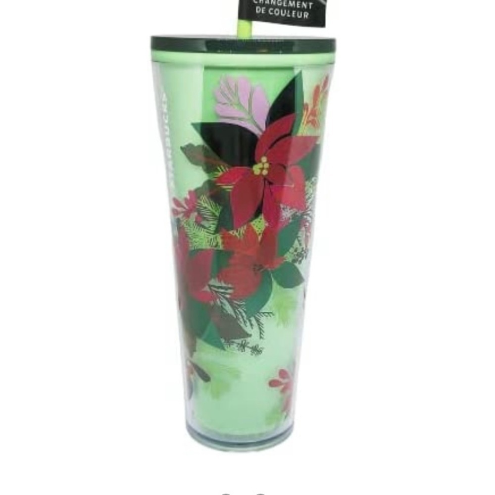 NWT STARBURST 2021 Christmas Holiday Poinsettia Green Color Change Tumbler
